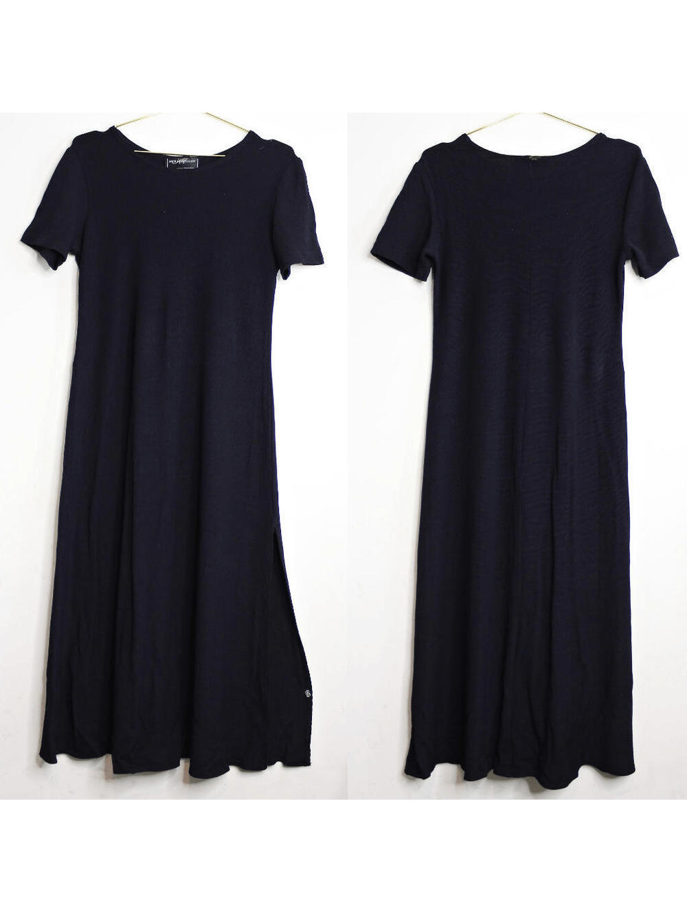 VTG Molly Malloy Black A Line Short Sleeve Dress with Slit - Small